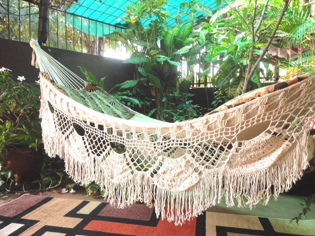 Beige Boho Single Hammock — 100% Cotton Hand-Woven (Shipping Included)