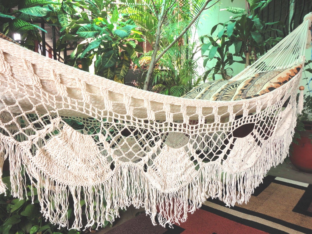 Beige Boho Single Hammock — 100% Cotton Hand-Woven (Shipping Included)